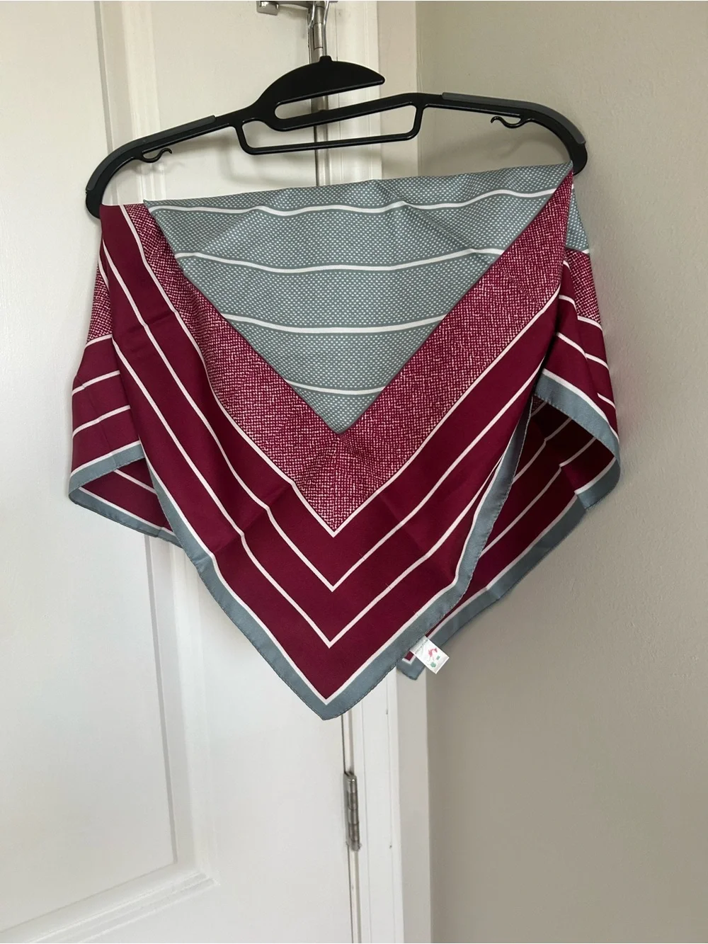 Striped Square Scarf in Gray and Burgundy Made in Italy
